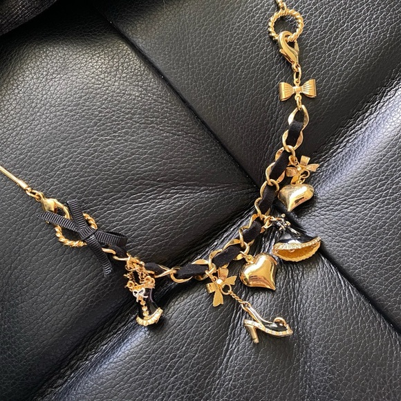 Betsey Johnson Gold Tone Black Multi Charms Necklace NWOT - Picture 3 of 13